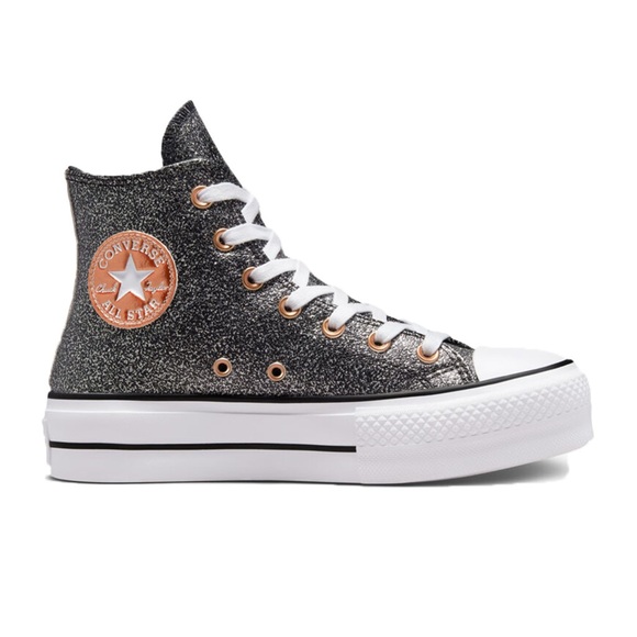 Converse Chuck Taylor All Star Lift High Top Sneaker- Black/Copper/White Glitter - Picture 2 of 8